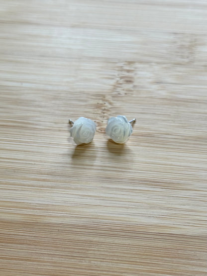 ROSE CARVED SHELL FLOWER STUDS